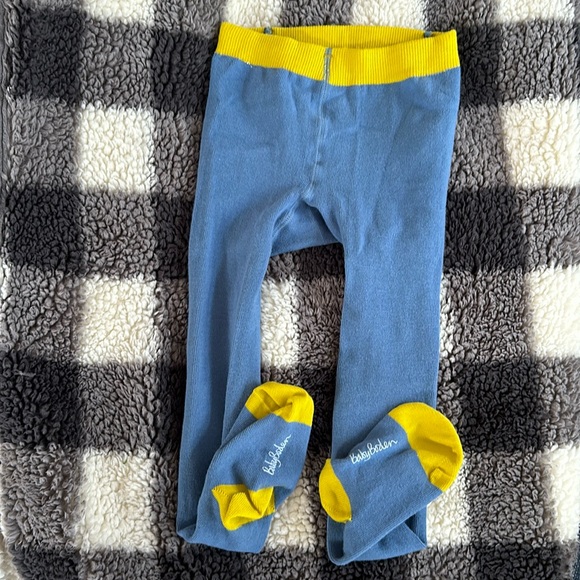 Mini Boden 2-3Y Sea Mist Blue & Yellow Gold Footed Ruffle Cable Knit Tights - Picture 2 of 7